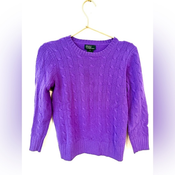 Polo Ralph Lauren 100% Cashmere Cable Knit Crewneck Sweater purple small - Picture 1 of 7